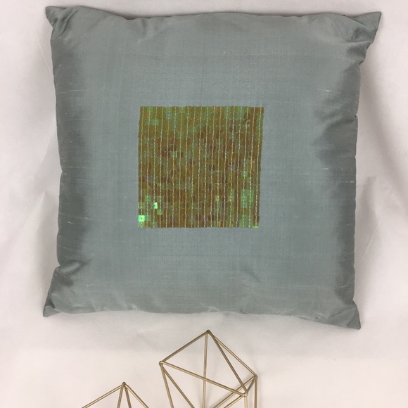 Blue Silk & Square Sequins Accent Pillow - Picture 2 of 5